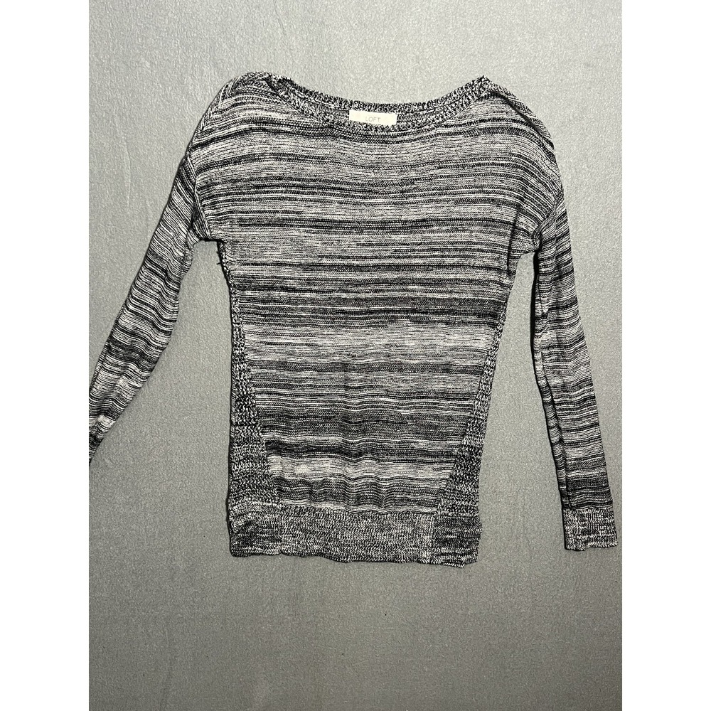 LOFT Women's Black White Striped Knit Sweater Size S Cotton Blend Pullover